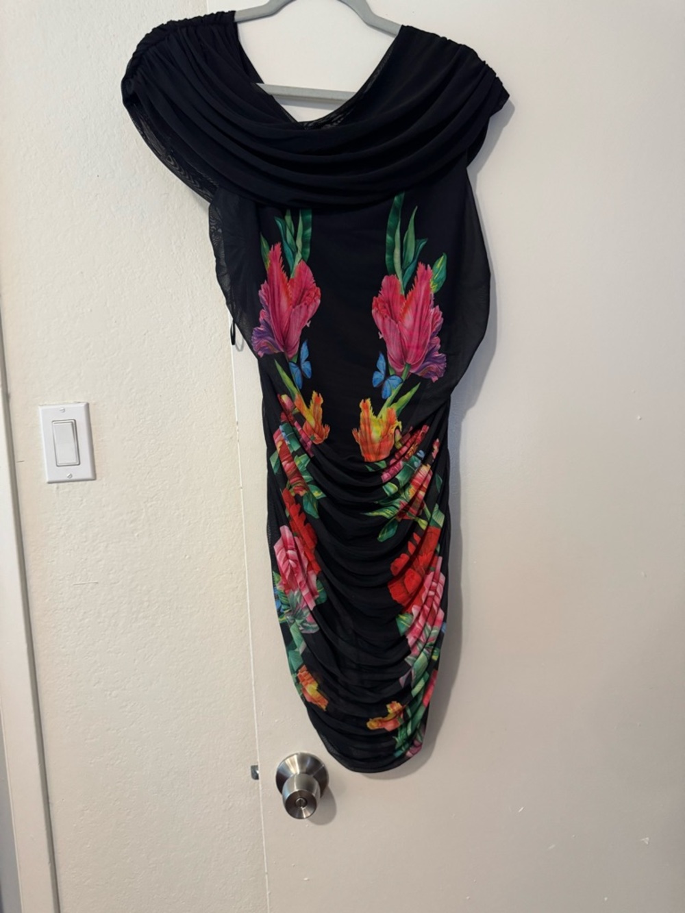 AFRM Black Ruched Draped Dress